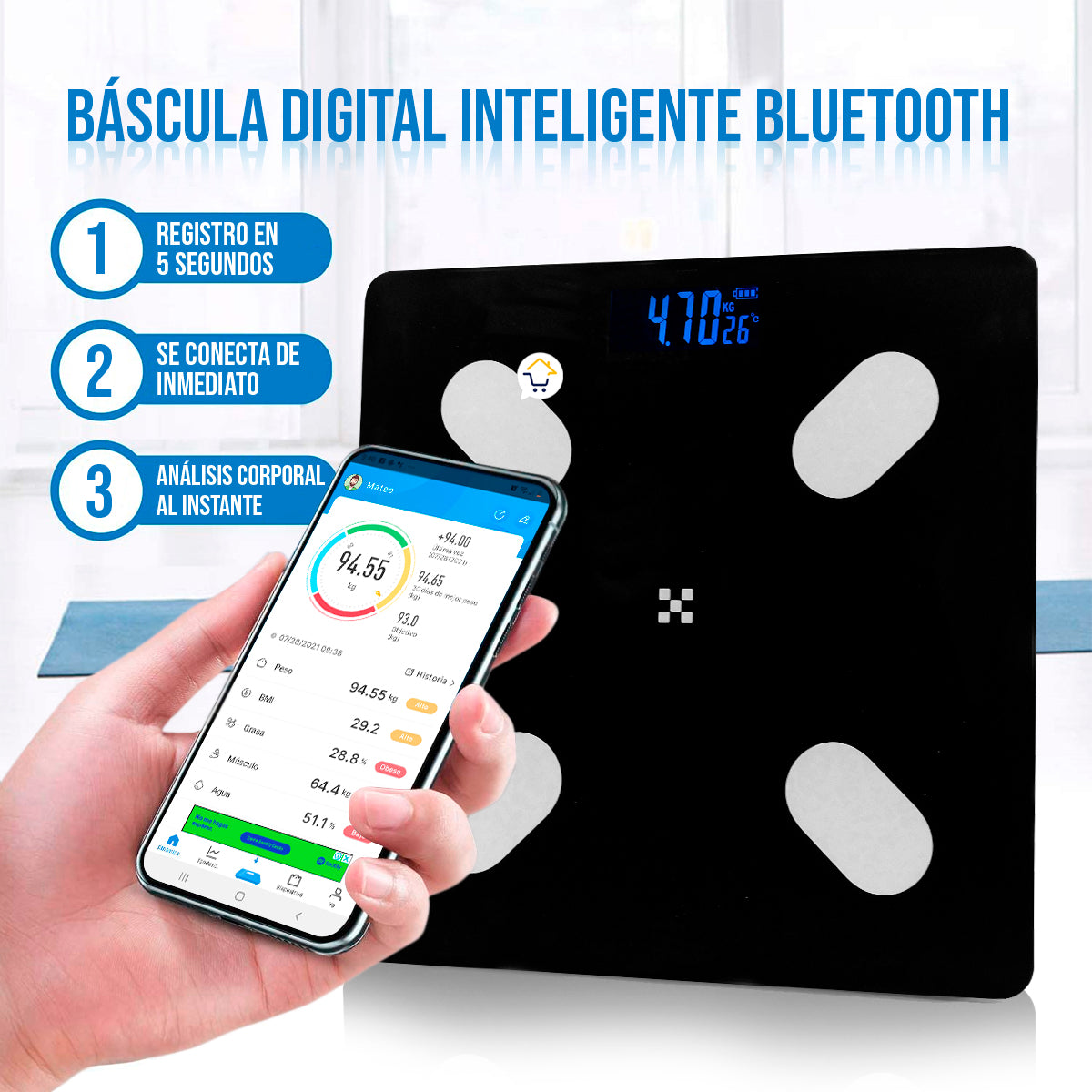 Báscula Inteligente Pesa Digital Bluetooth App Vidrio