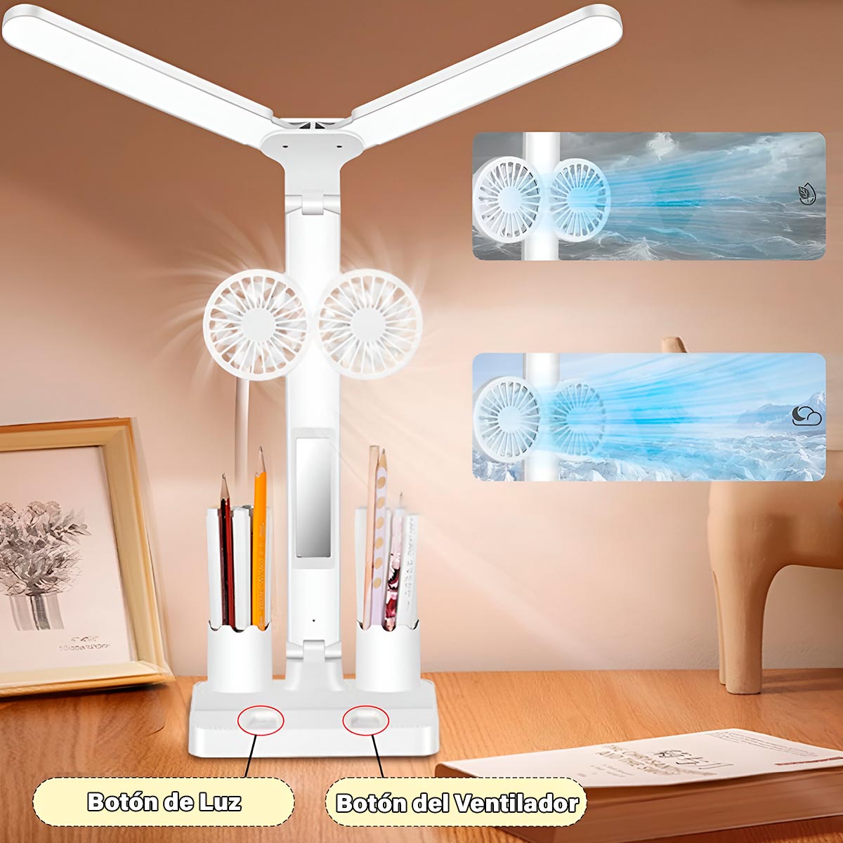 LumiiFan Pro | Lámpara de Escritorio Recargable con Ventilador y Porta Lápices