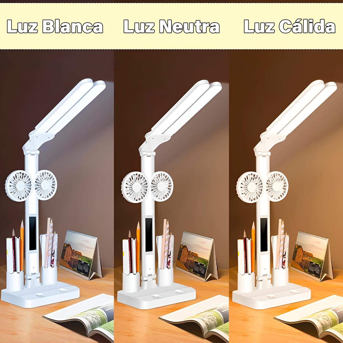 LumiiFan Pro | Lámpara de Escritorio Recargable con Ventilador y Porta Lápices