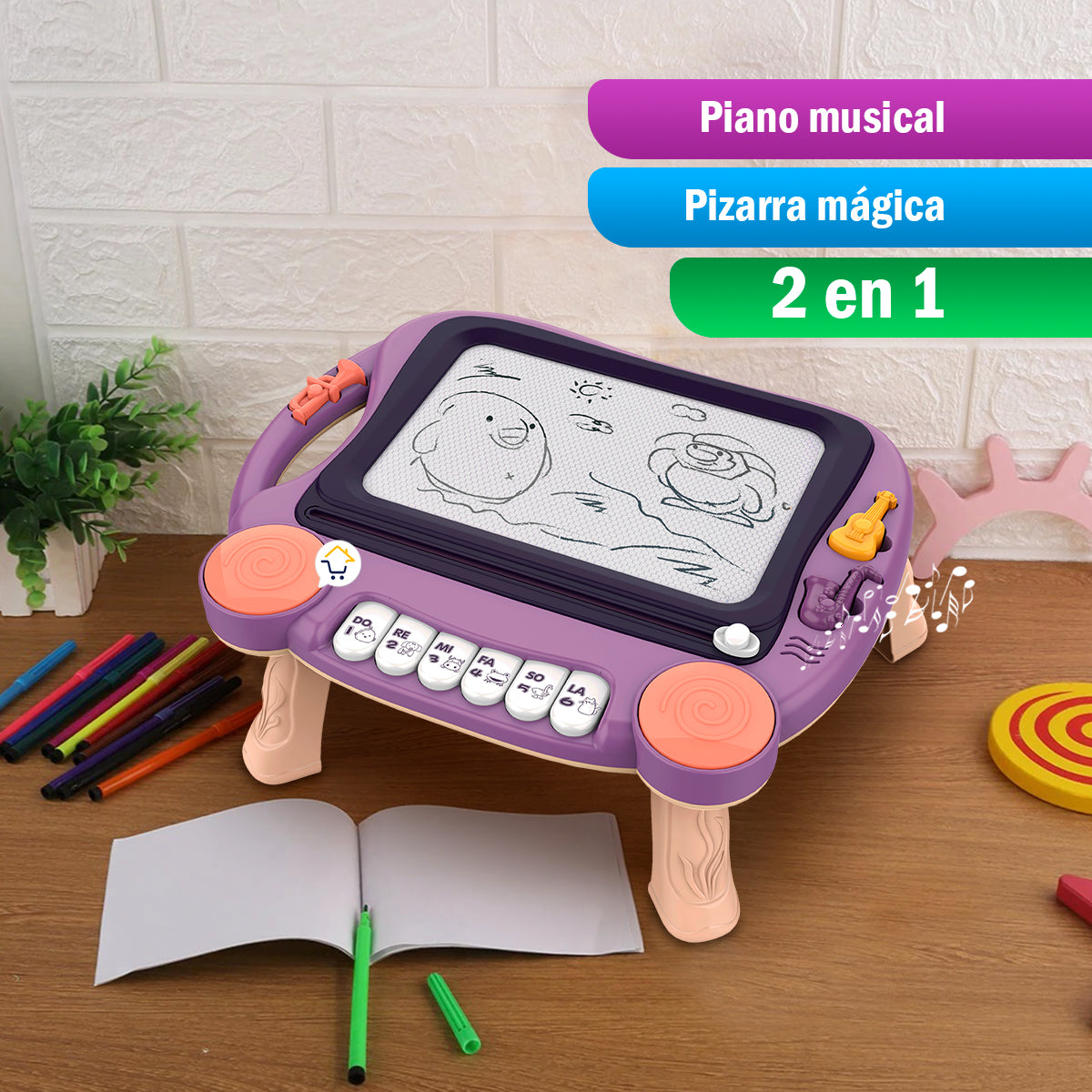 Mesa Tablero Mágico Piano Musical Niños 2 En 1 Didáctico